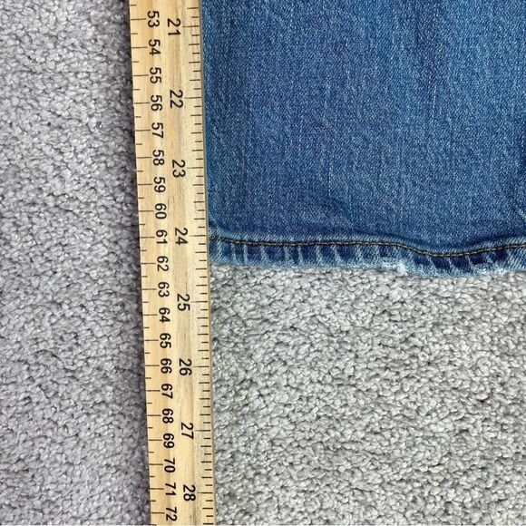 J. Crew Factory Jeans Women's 26 Blue Flare Crop Mid-Rise Dark Denim Distressed - Picture 9 of 11